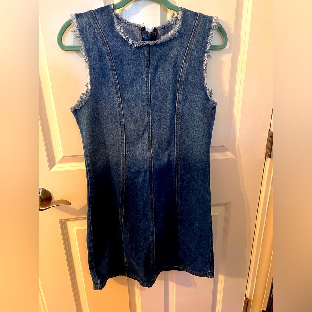 Sleeveless Denim Dress with Frayed Edges